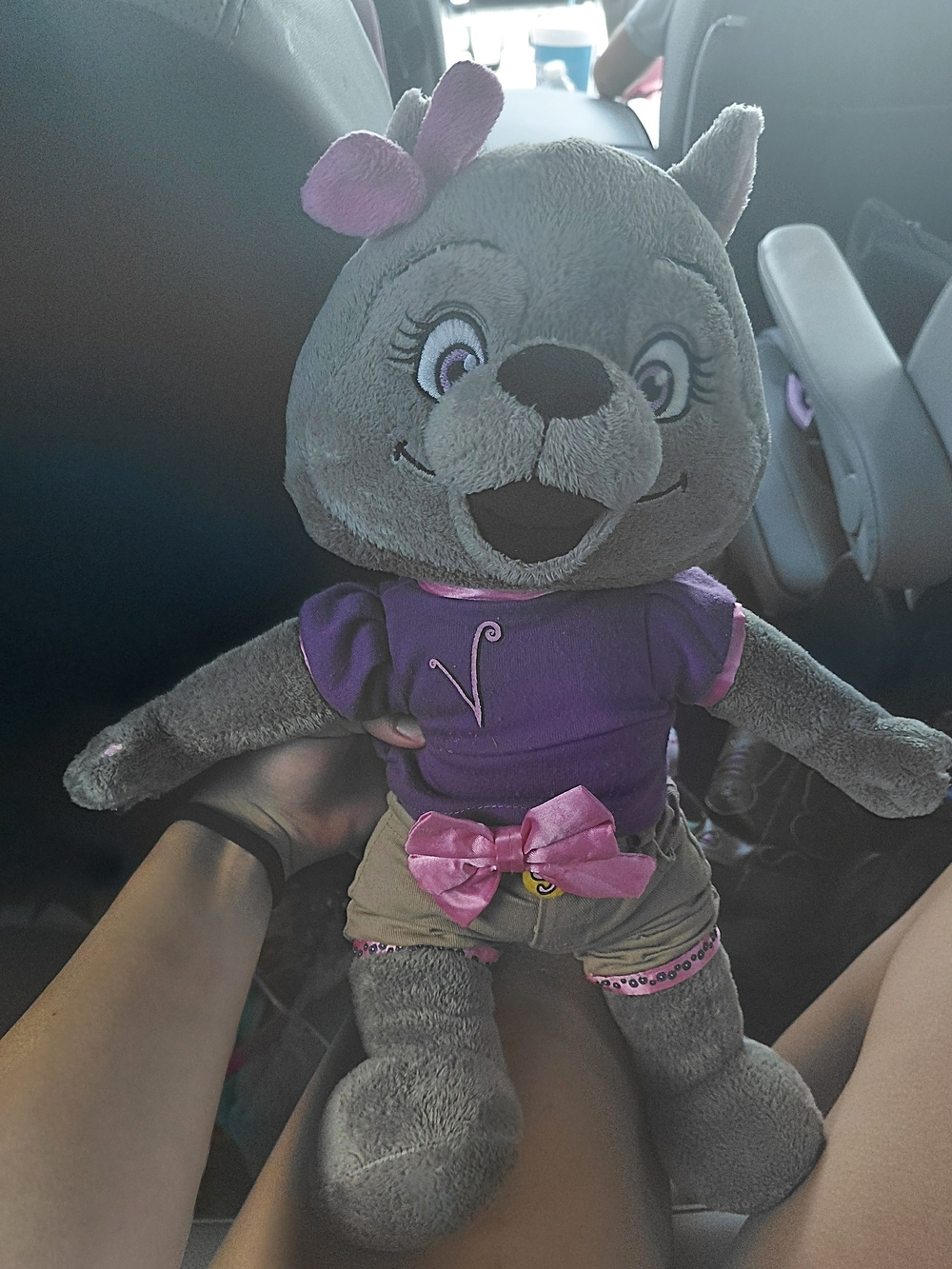 Great Wolf Lodge Gray Plush Wolf Doll with Purple Shirt and Pink Bow